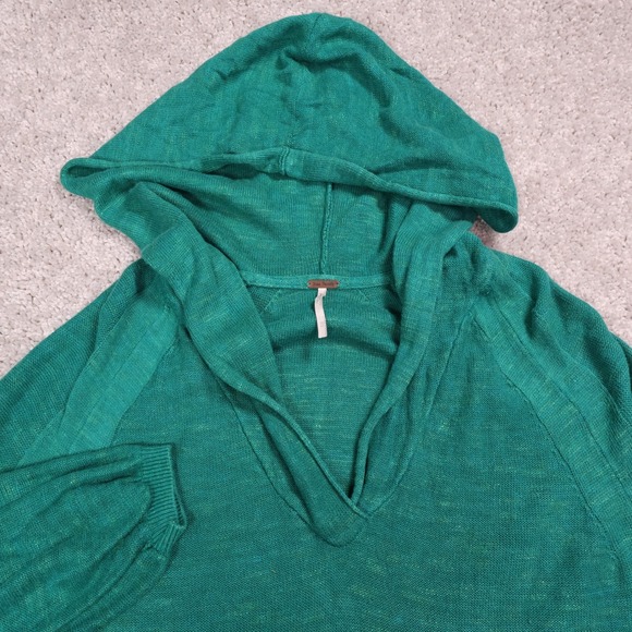 Free People Hoodie Pullover Knit V-Neck Long Sleeve Green Casual M - Picture 1 of 5